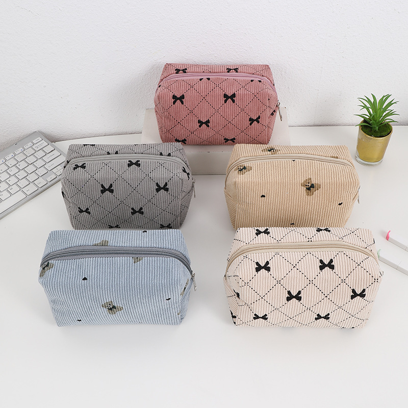 Korean Corduroy Bow Makeup Bag – Korean Skincare Routine recenzja i cena
