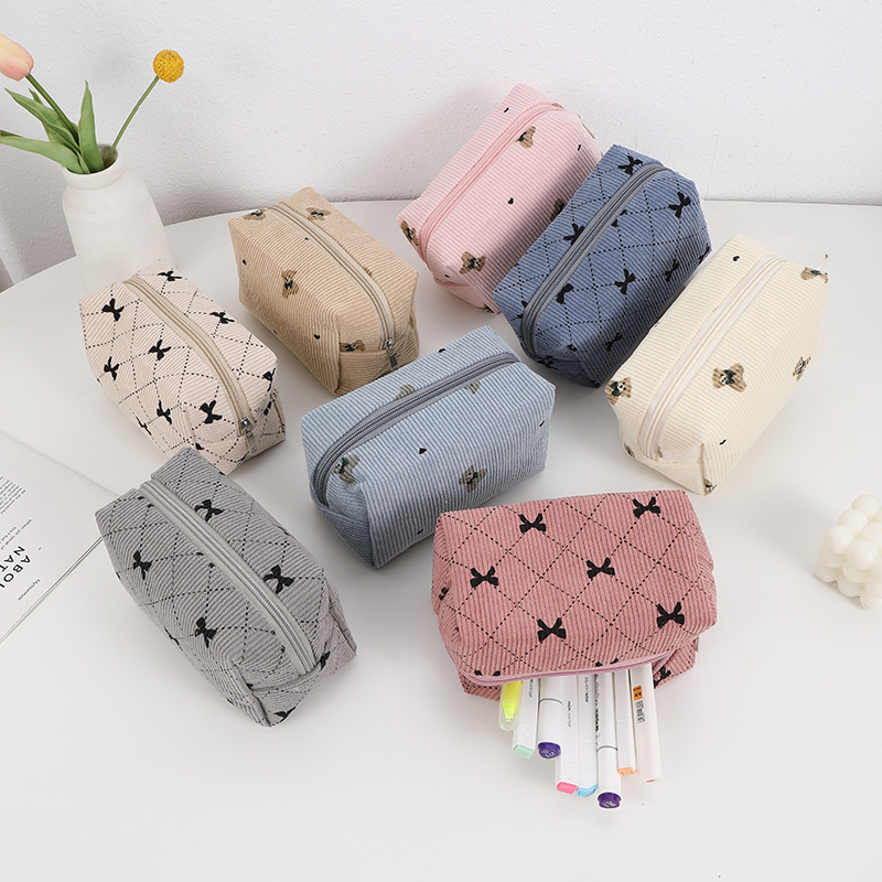 Korean Corduroy Bow Makeup Bag – Korean Skincare Routine recenzja i cena